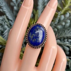 Natural Lapis Lazuli Twisted Rope Copper Ring Sz 7